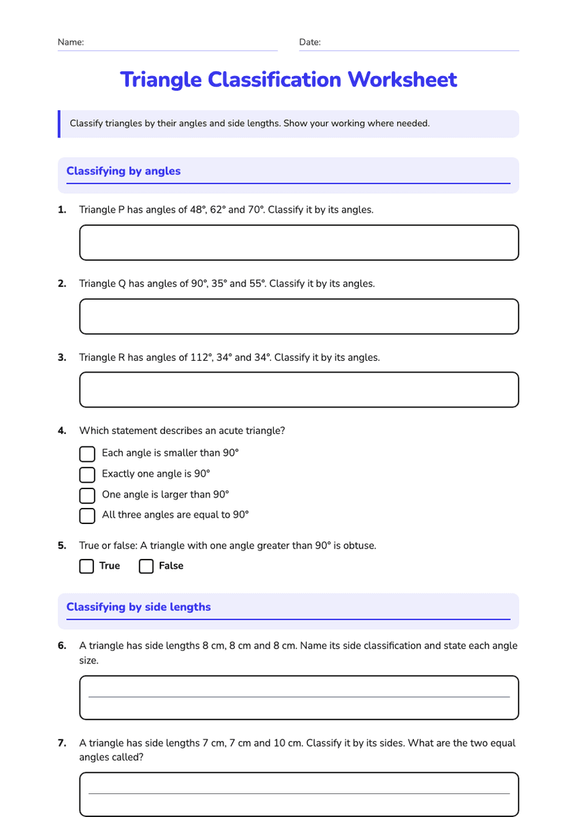 Triangle Classification Worksheet