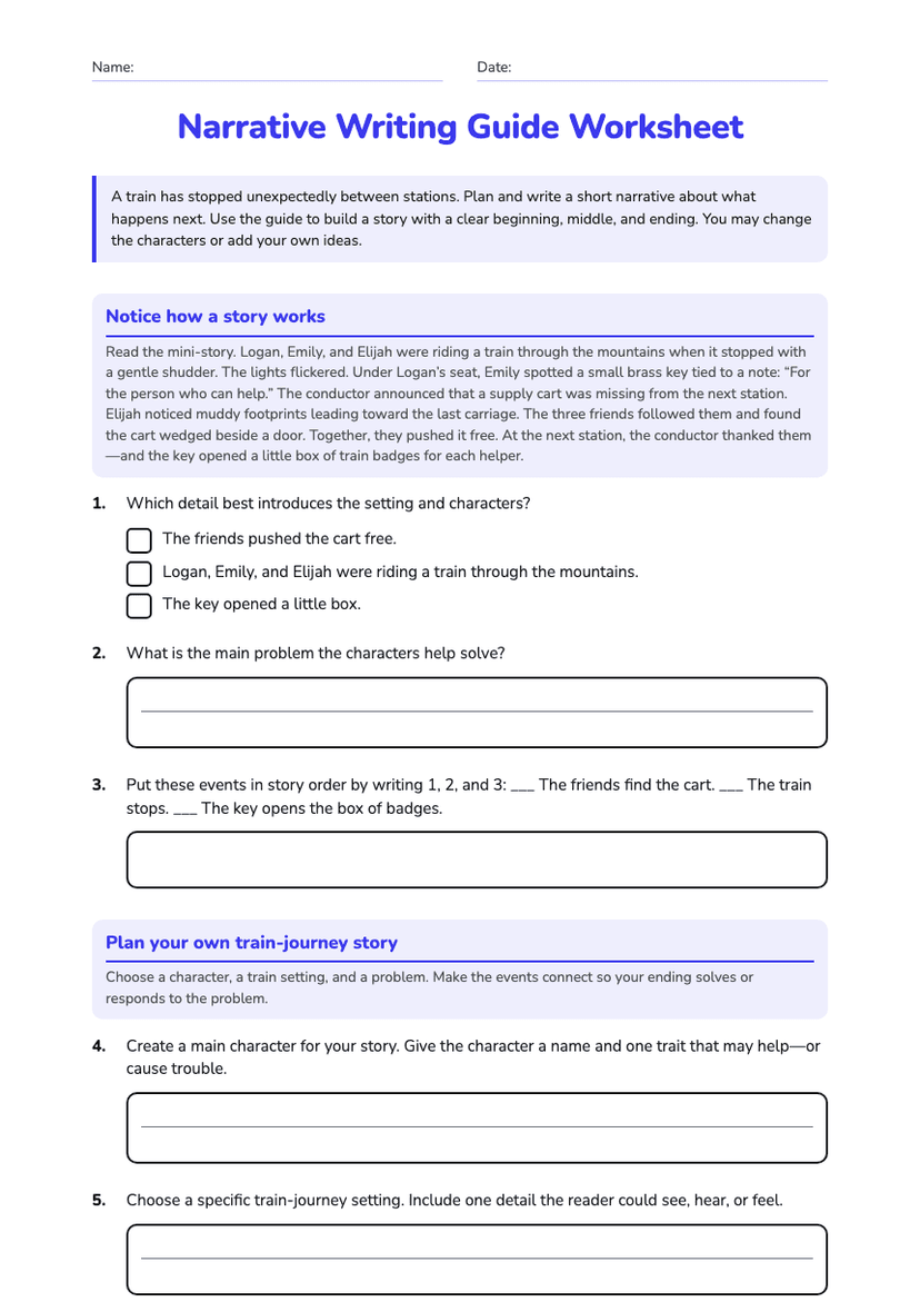 Narrative Writing Guide Worksheet