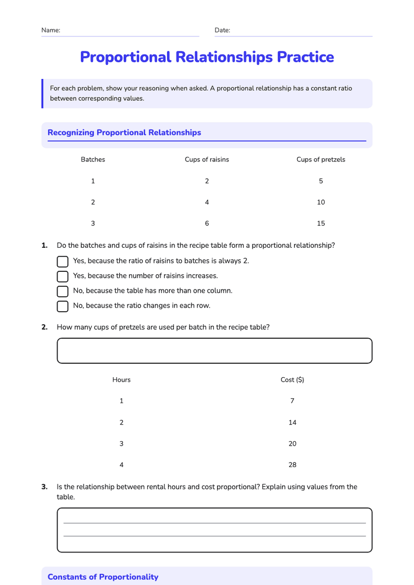 Proportional Relationships Practice