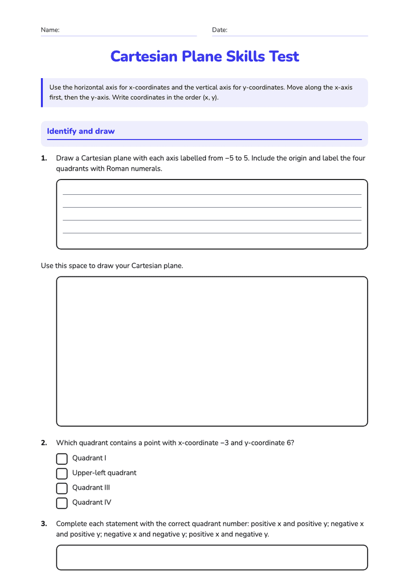 Cartesian Plane Skills Test