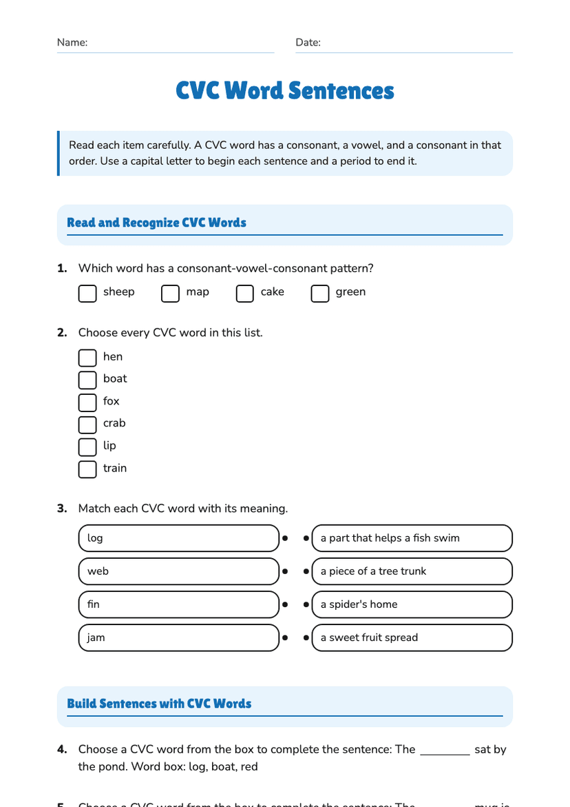 CVC Word Sentences