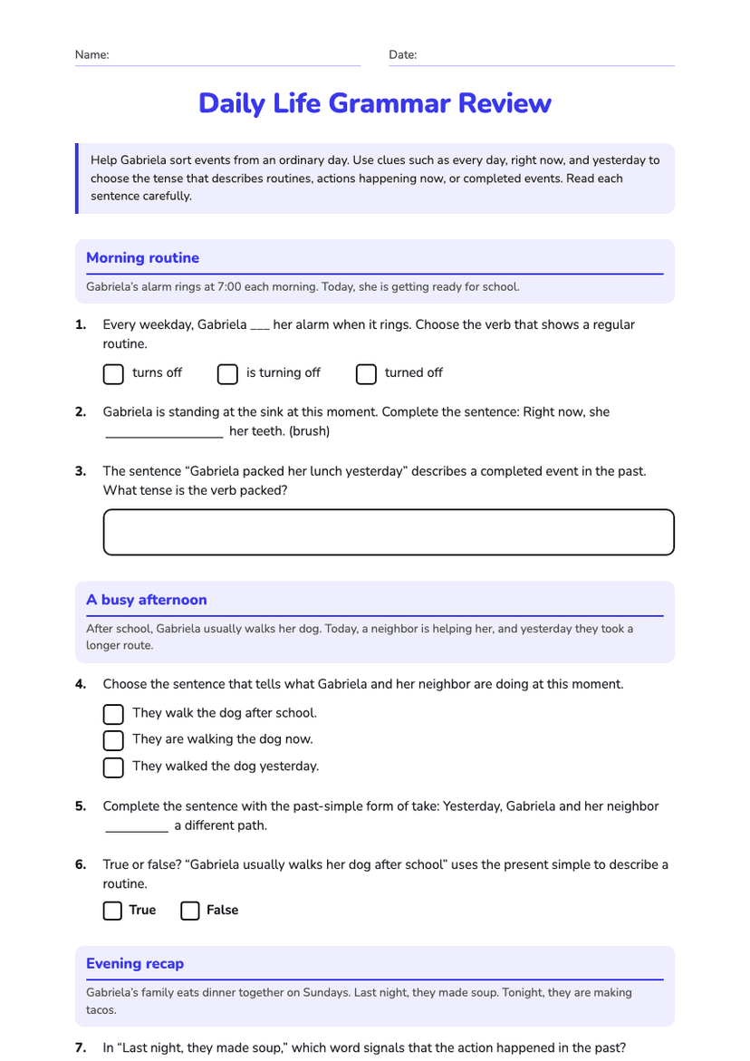 Daily Life Grammar Review