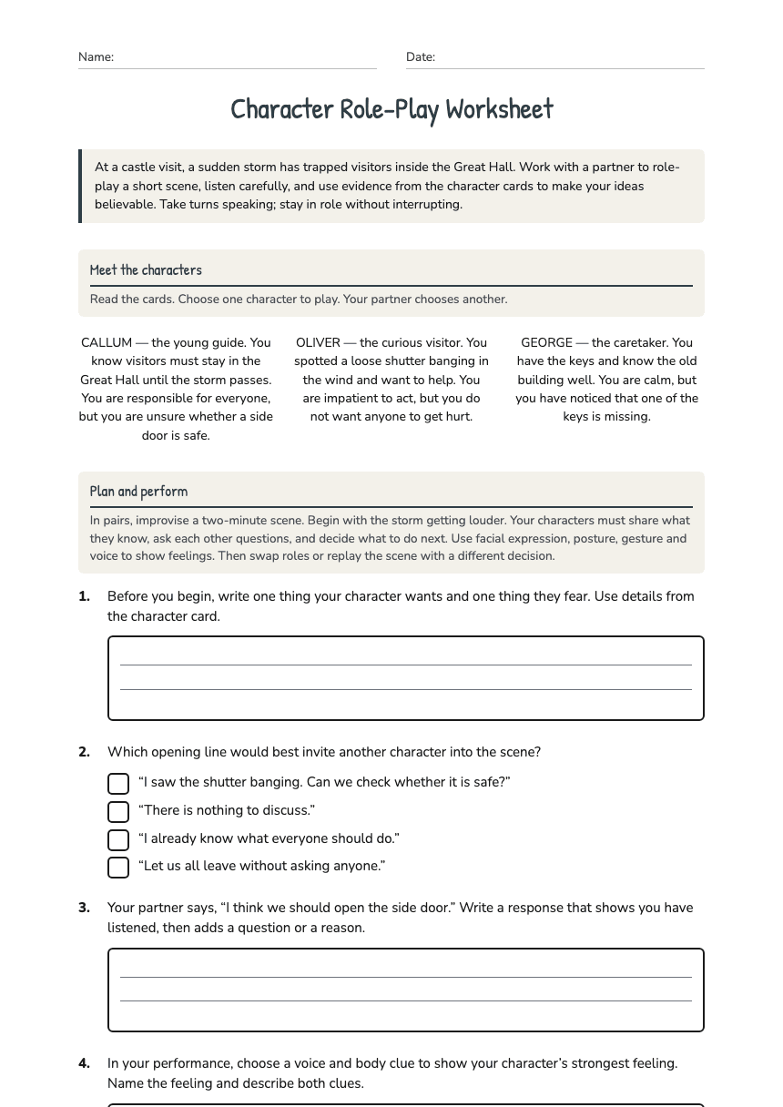 Character Role-Play Worksheet worksheet preview