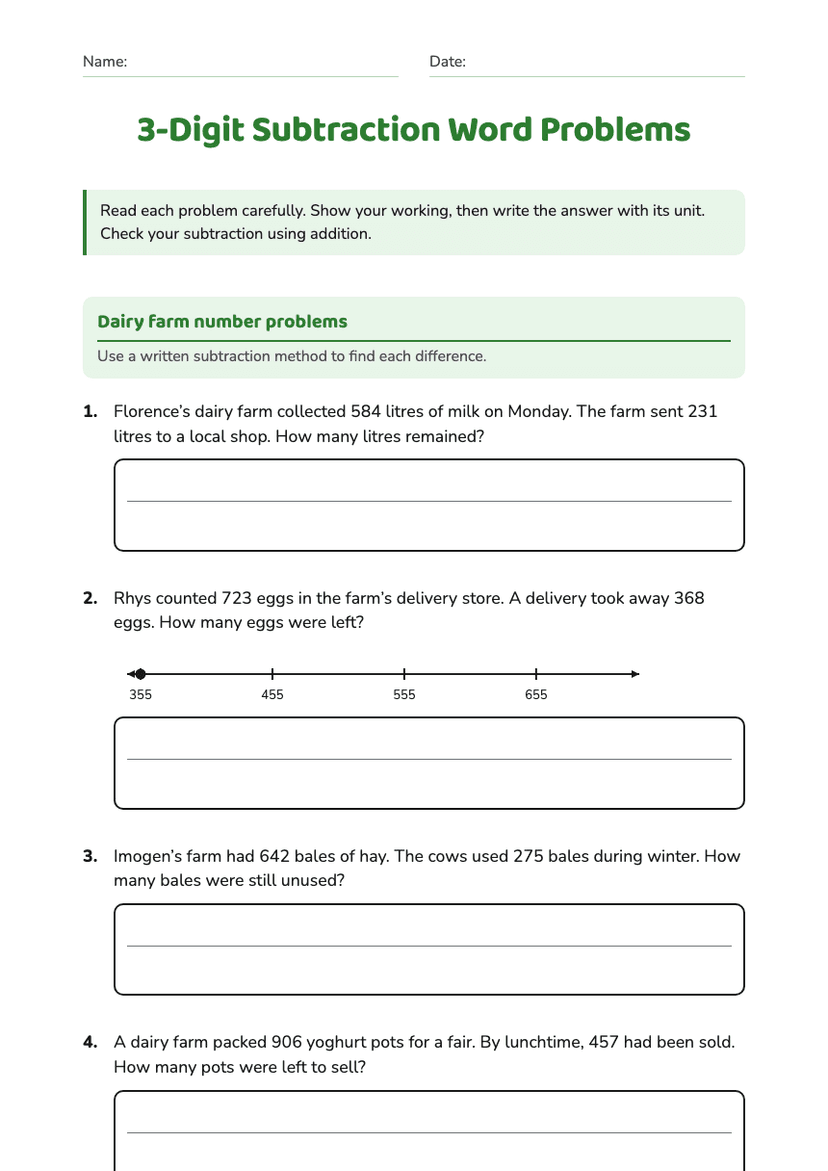 3-Digit Subtraction Word Problems