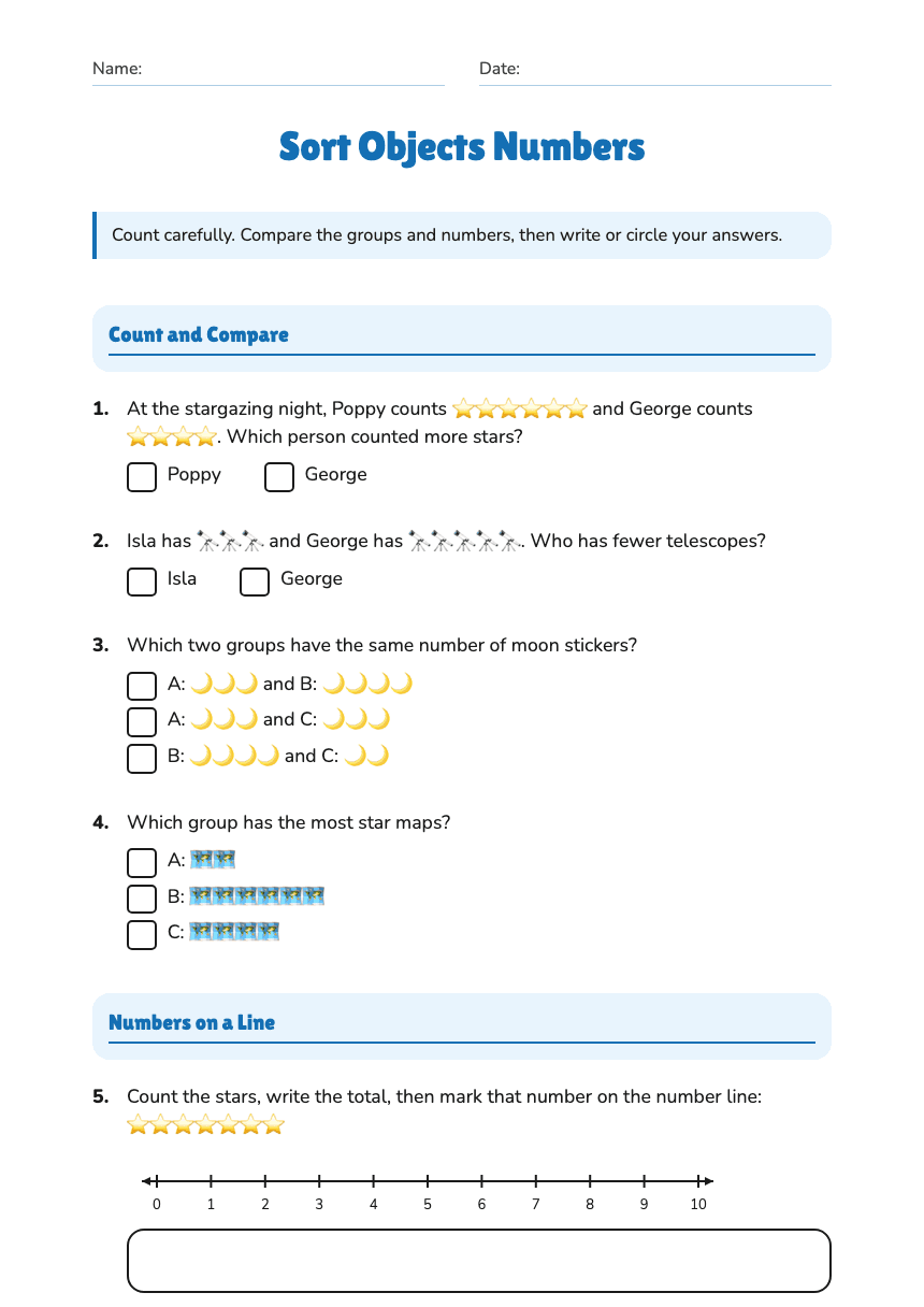 Sort Objects Numbers worksheet preview