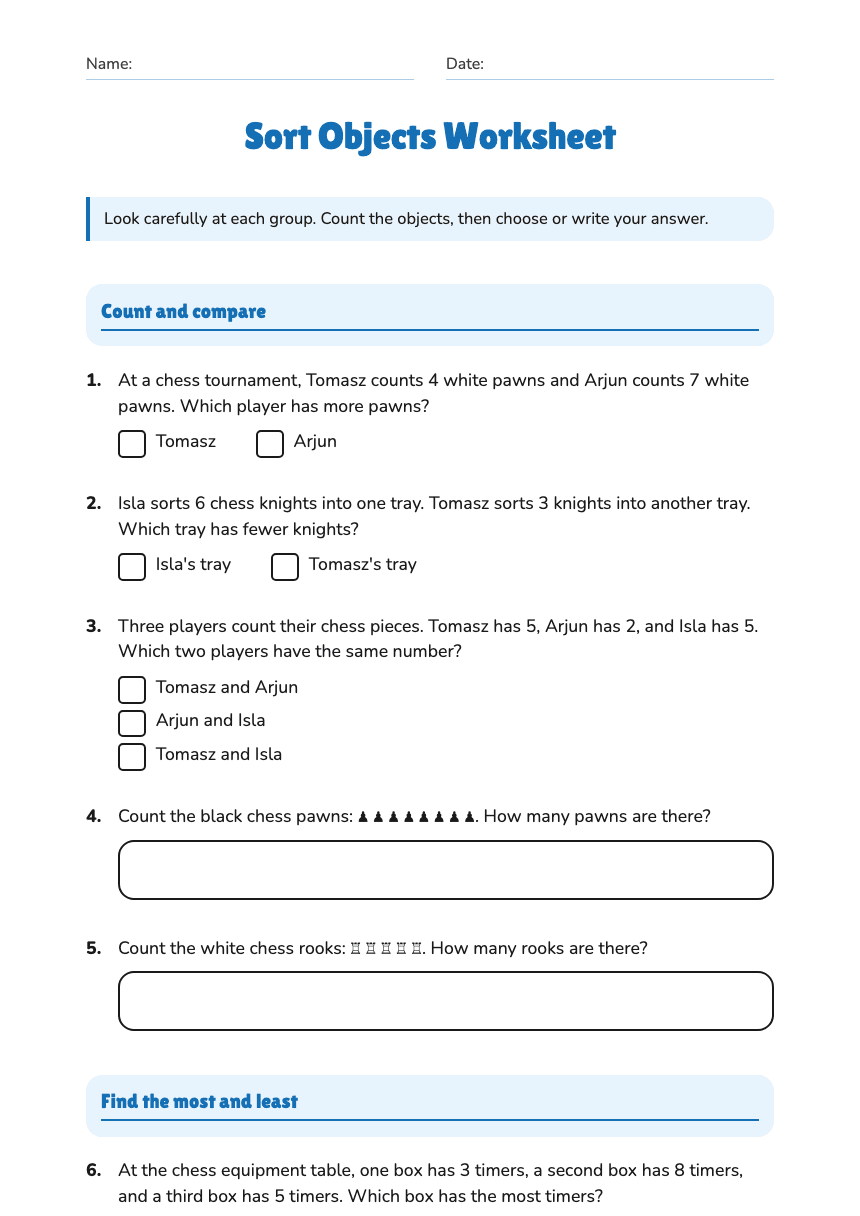 Sort Objects Worksheet worksheet preview