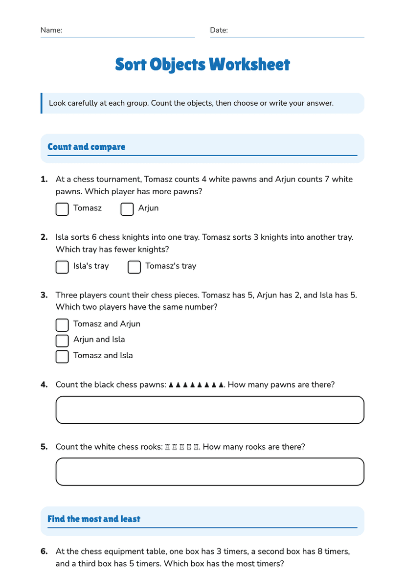 Sort Objects Worksheet
