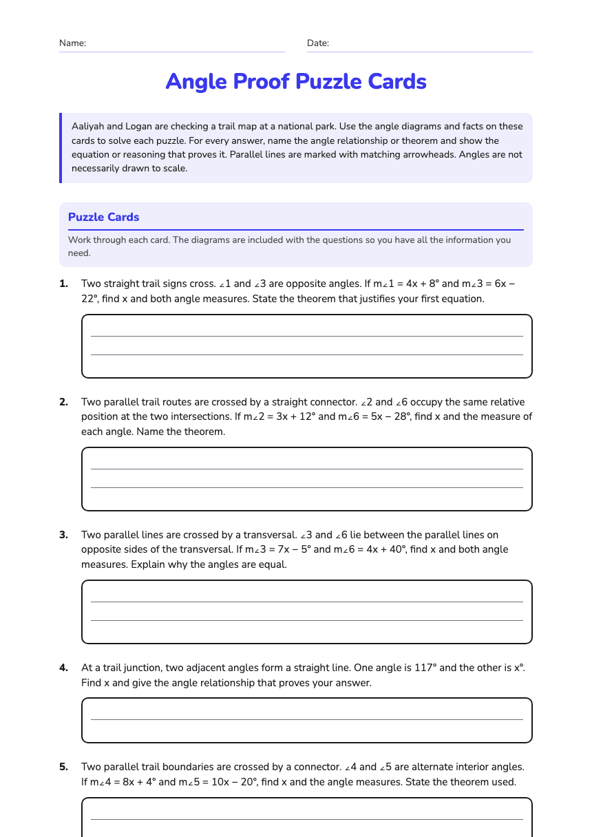 Angle Proof Puzzle Cards worksheet preview