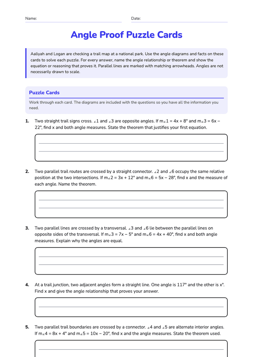 Angle Proof Puzzle Cards