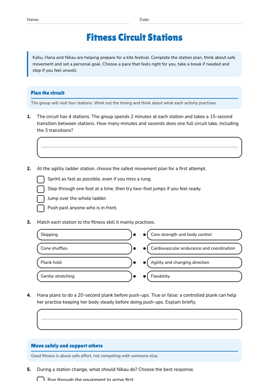 Fitness Circuit Stations worksheet preview