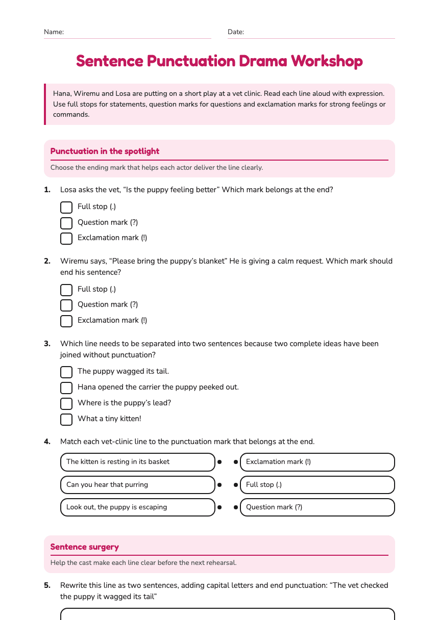 Sentence Punctuation Drama Workshop worksheet preview