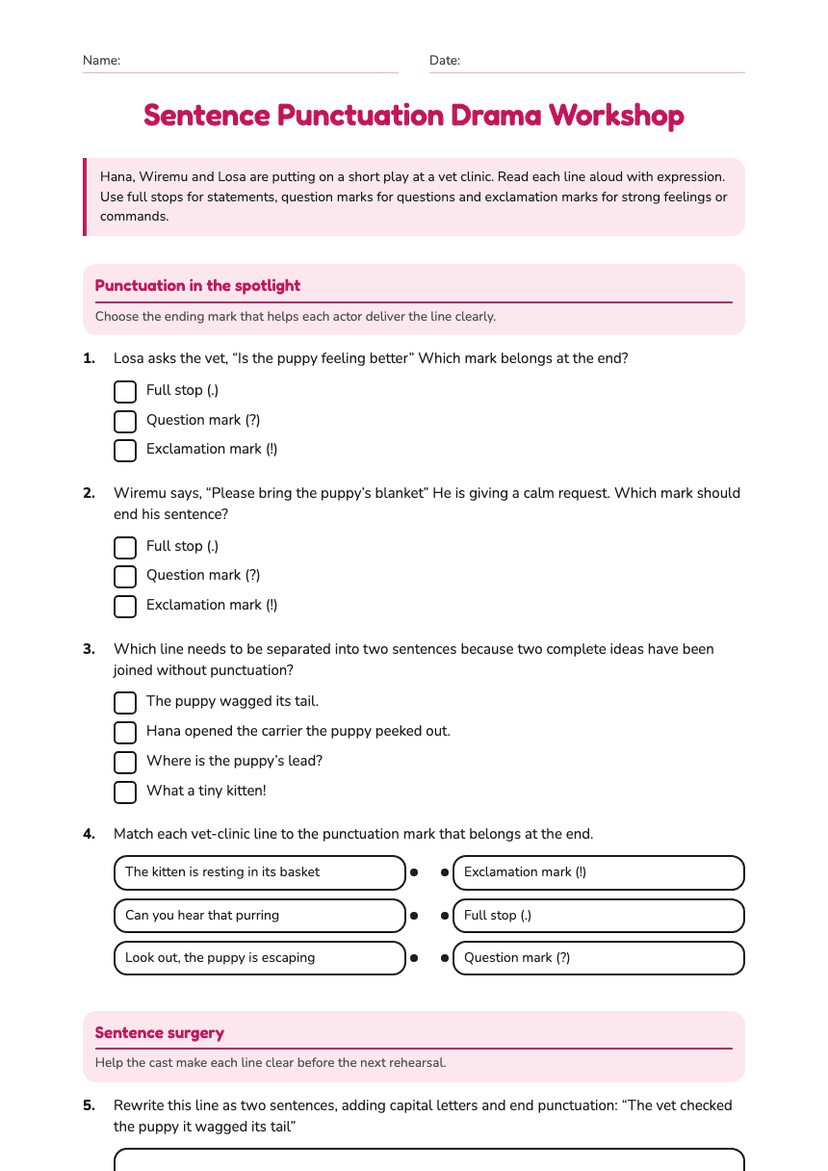 Sentence Punctuation Drama Workshop