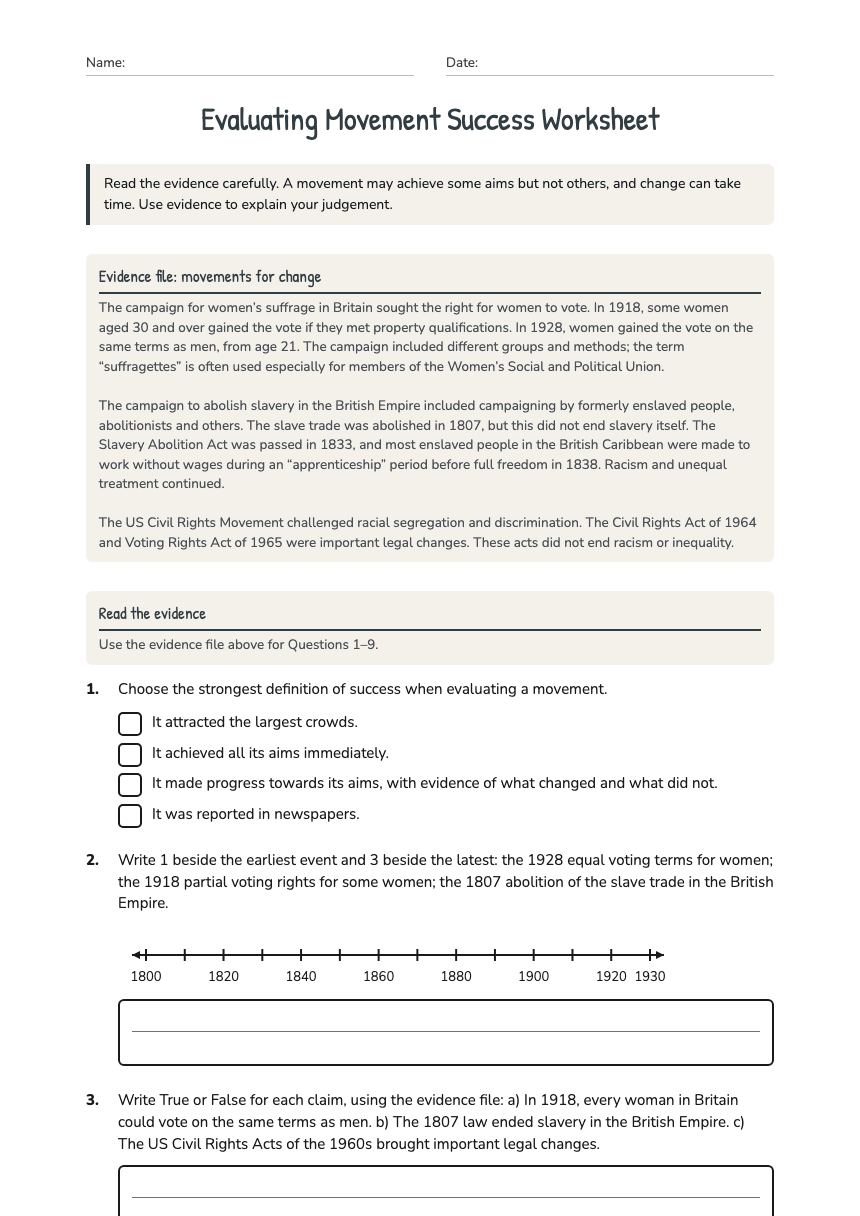 Evaluating Movement Success Worksheet worksheet preview