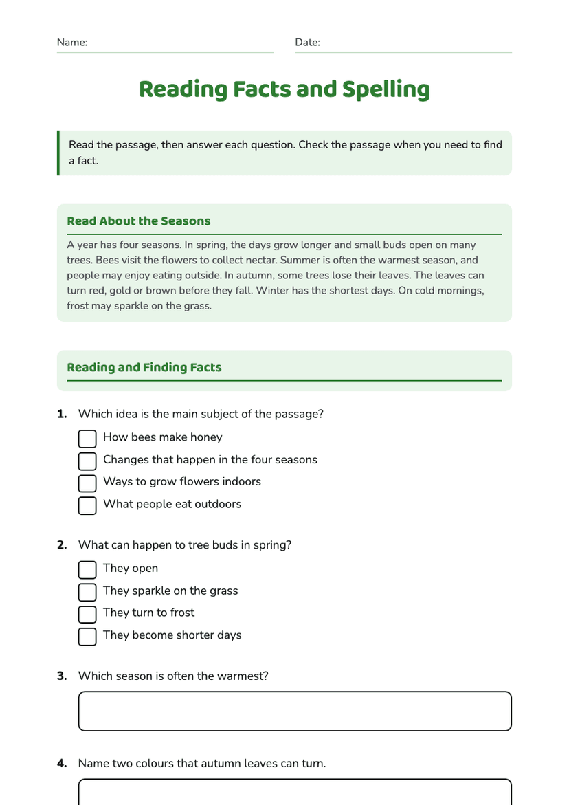 Reading Facts and Spelling