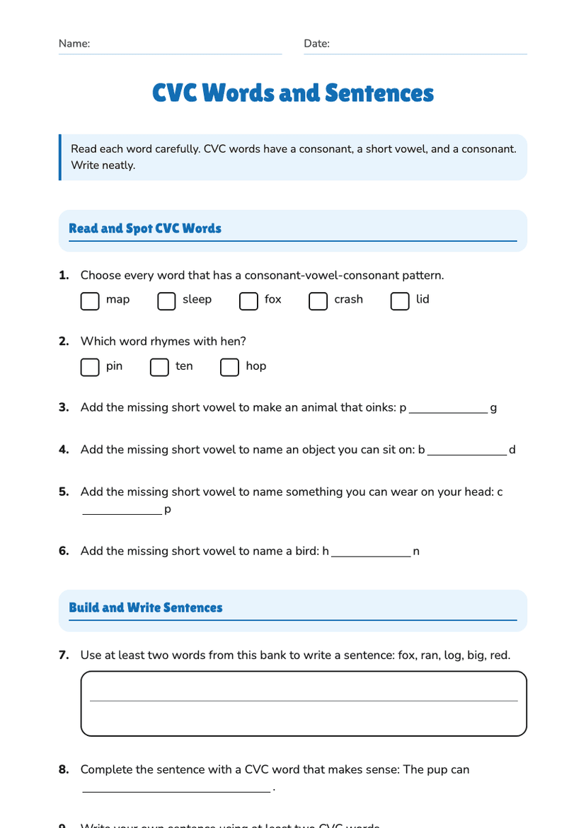 CVC Words and Sentences