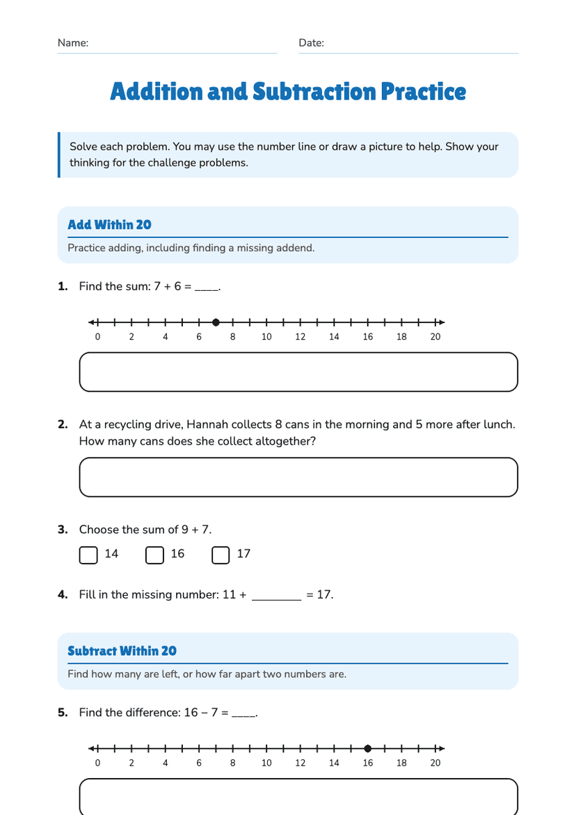 Addition and Subtraction Practice