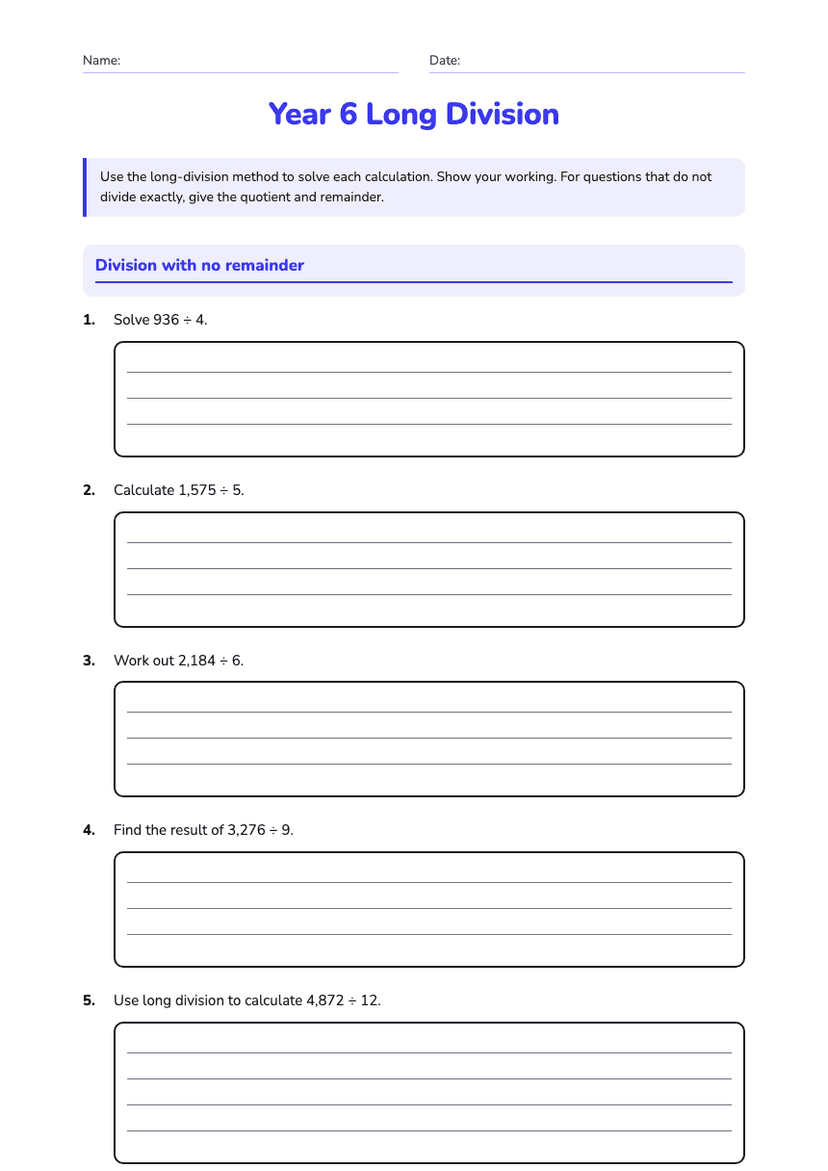 Year 6 Long Division