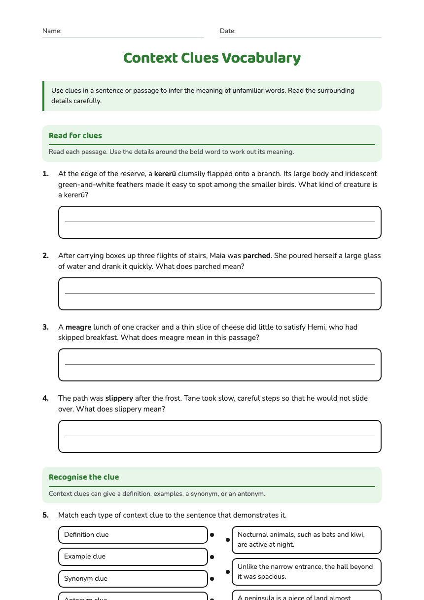 Context Clues Vocabulary worksheet preview