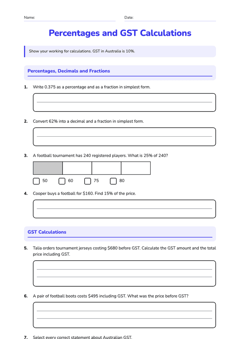 Percentages and GST Calculations
