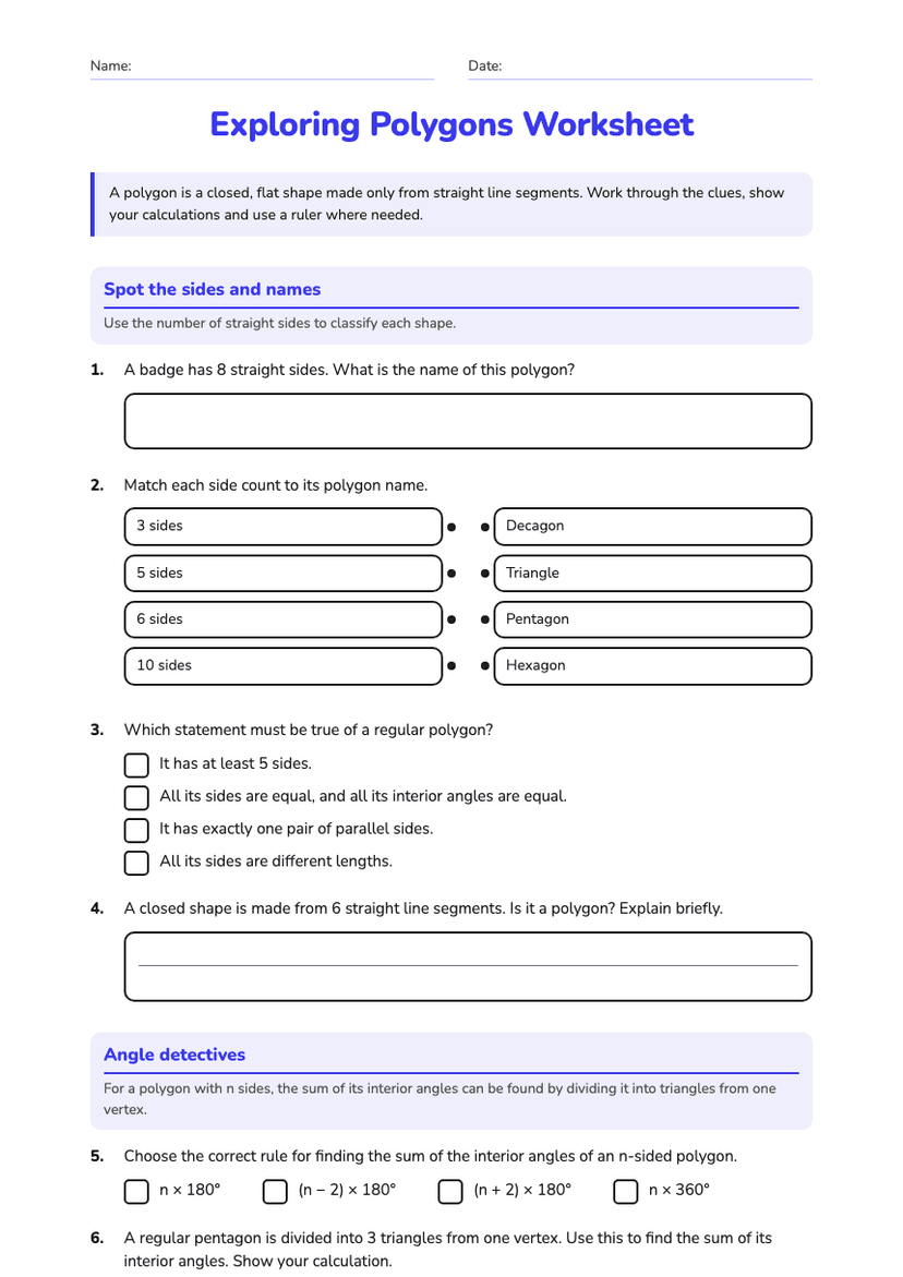 Exploring Polygons Worksheet