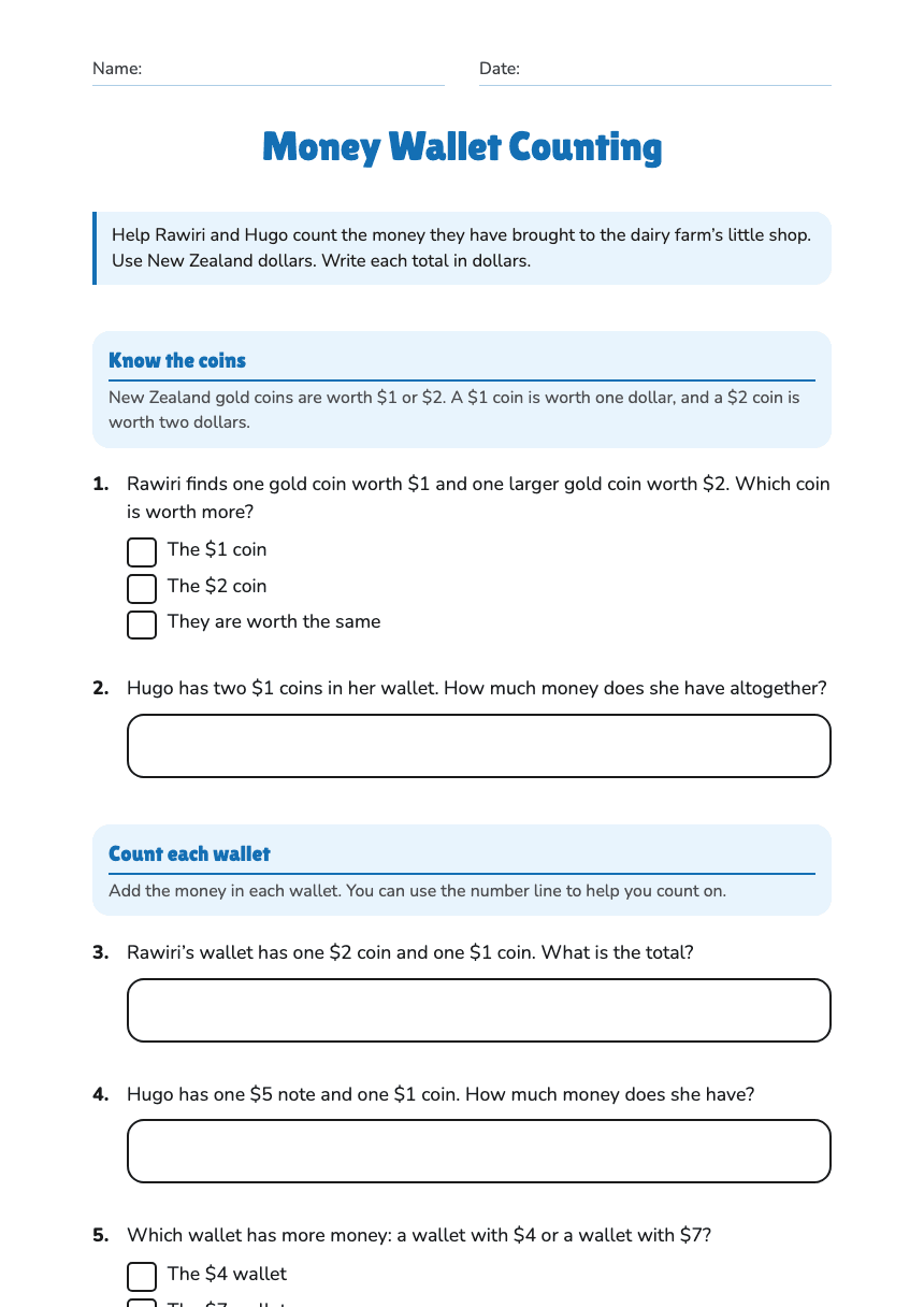 Money Wallet Counting worksheet preview