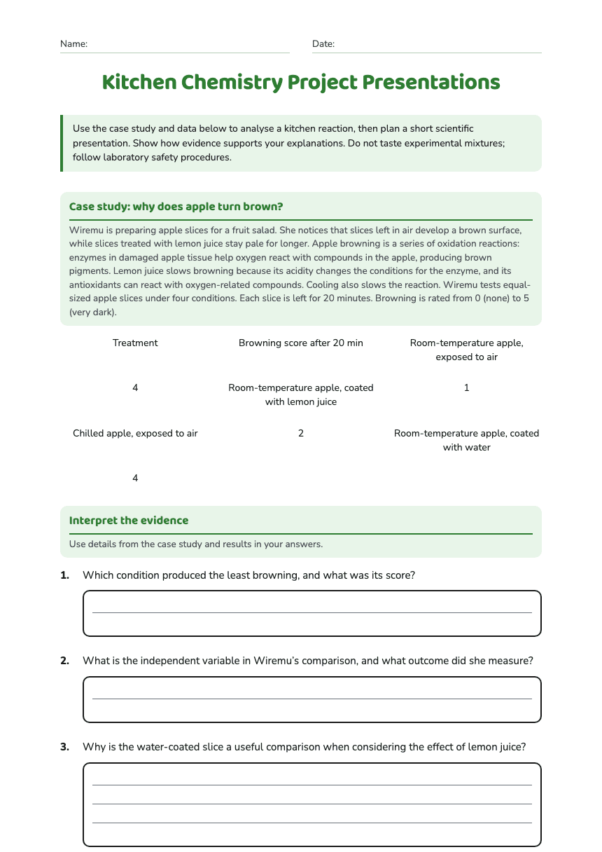 Kitchen Chemistry Project Presentations worksheet preview