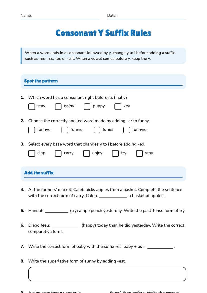 Consonant Y Suffix Rules