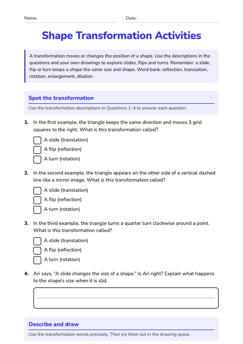 Shape Transformation Activities