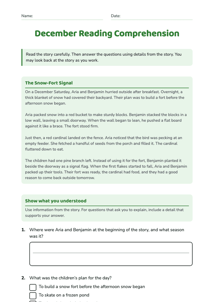 December Reading Comprehension
