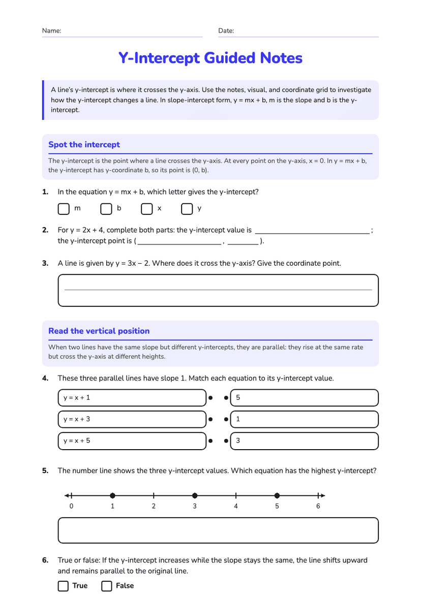 Y-Intercept Guided Notes