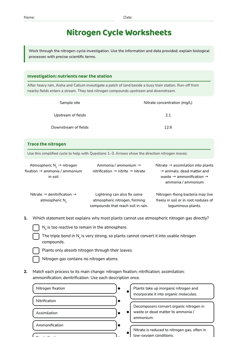 Nitrogen Cycle Worksheets