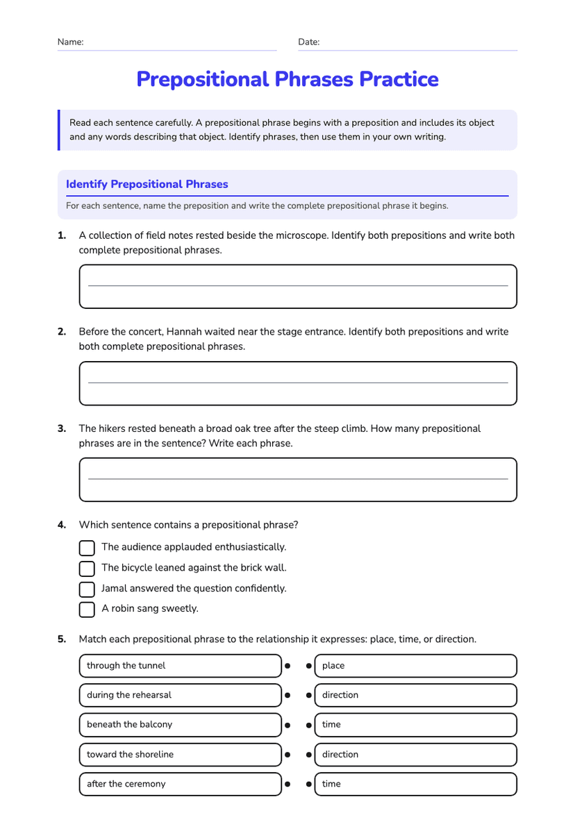 Prepositional Phrases Practice
