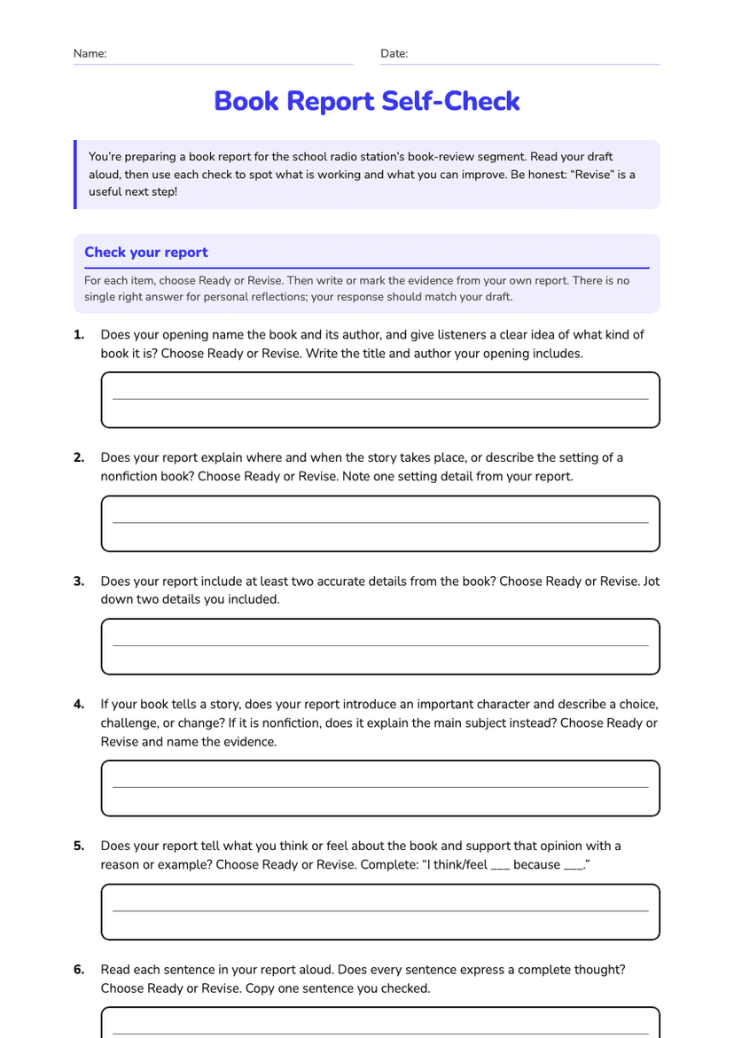Book Report Self-Check