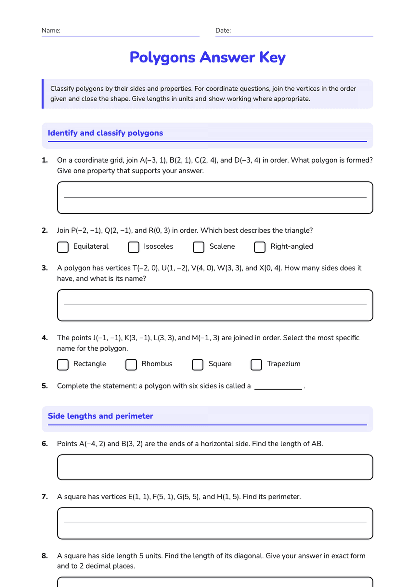 Polygons Answer Key