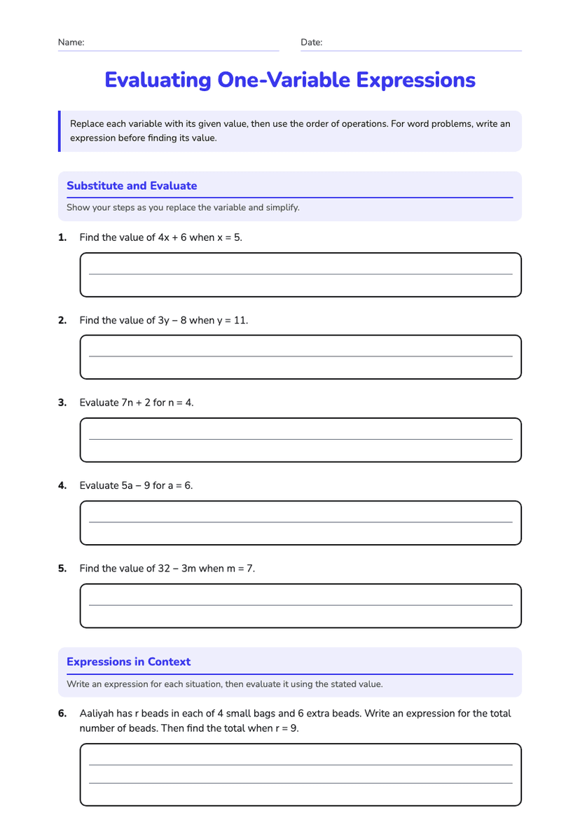 Evaluating One-Variable Expressions