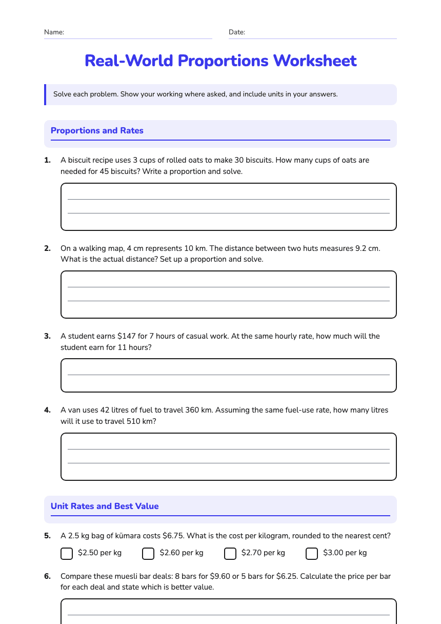 Real-World Proportions Worksheet worksheet preview
