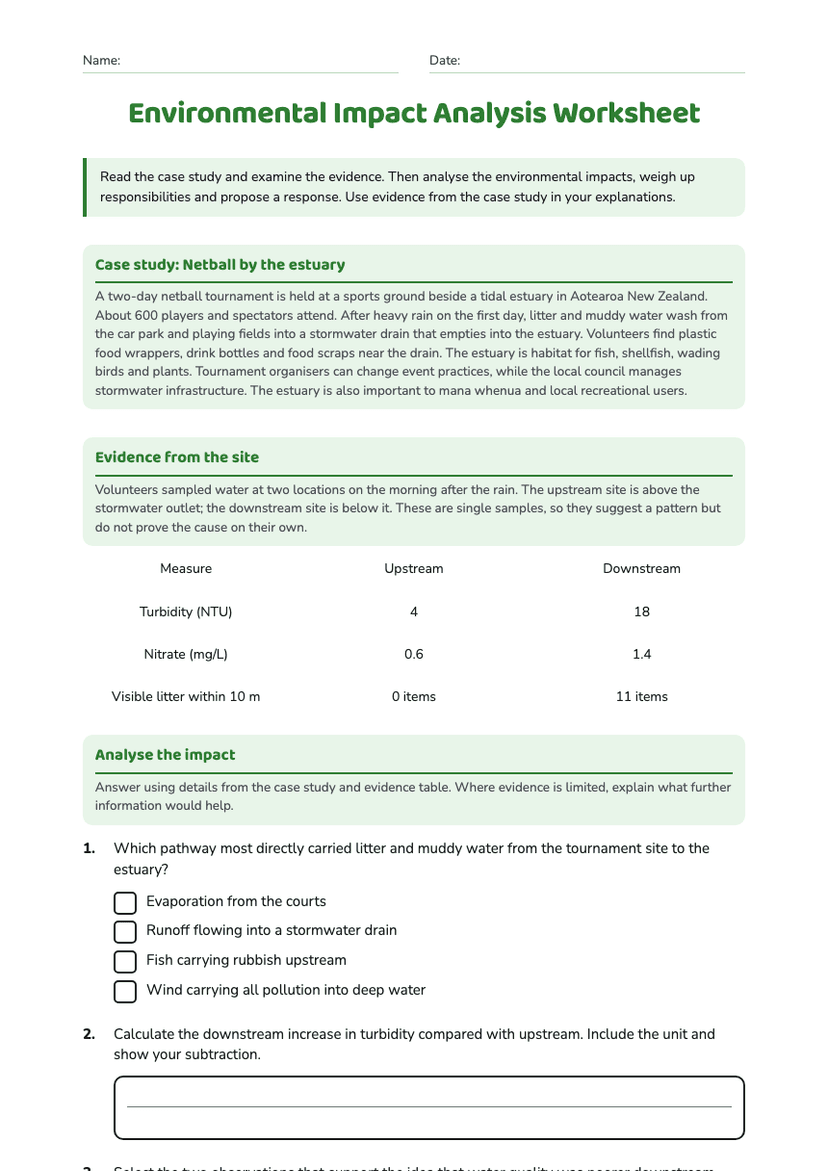 Environmental Impact Analysis Worksheet