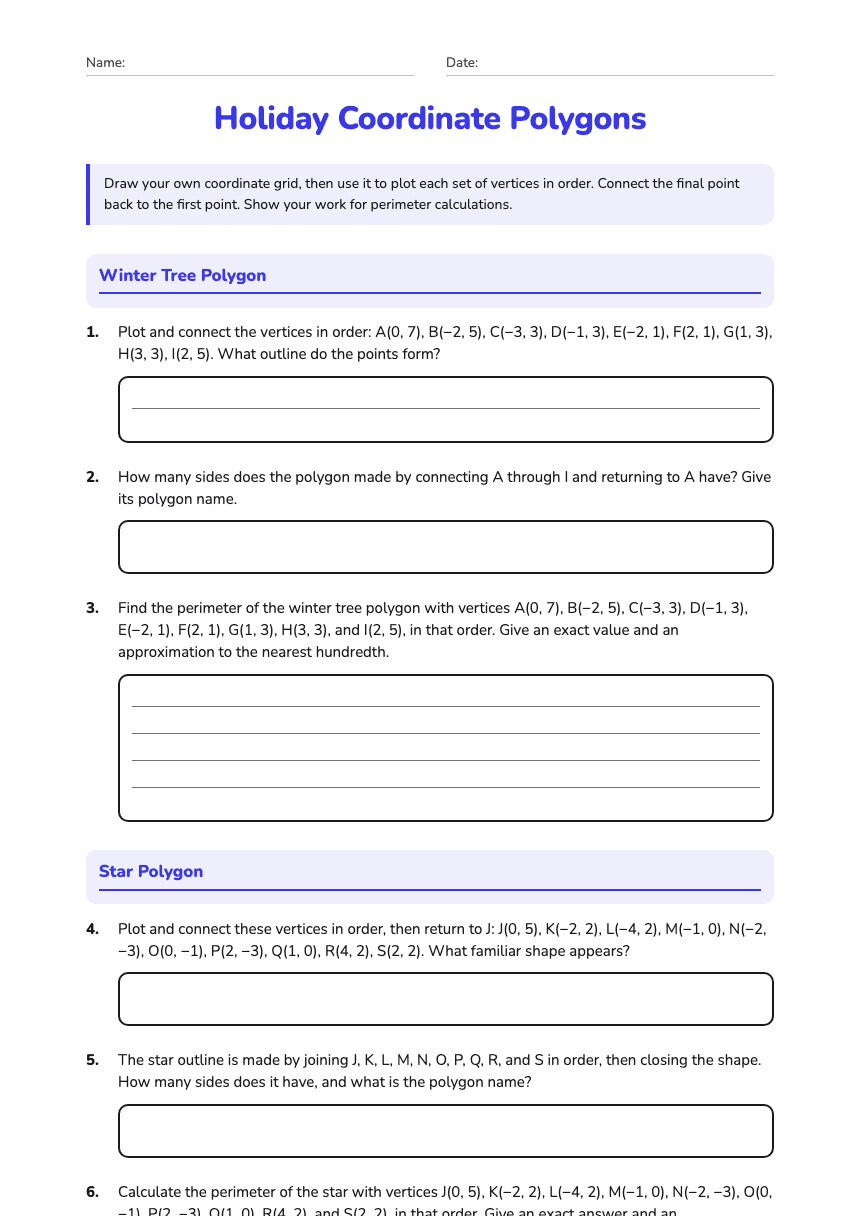 Holiday Coordinate Polygons worksheet preview