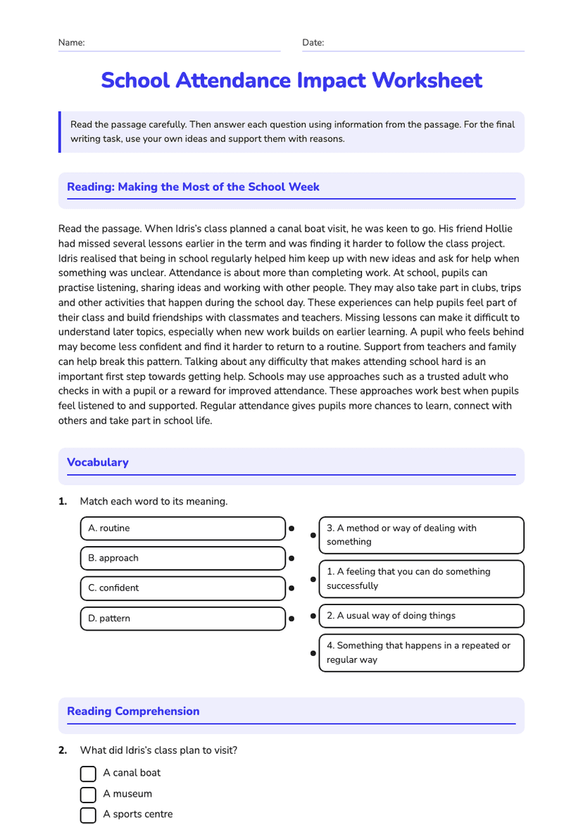 School Attendance Impact Worksheet