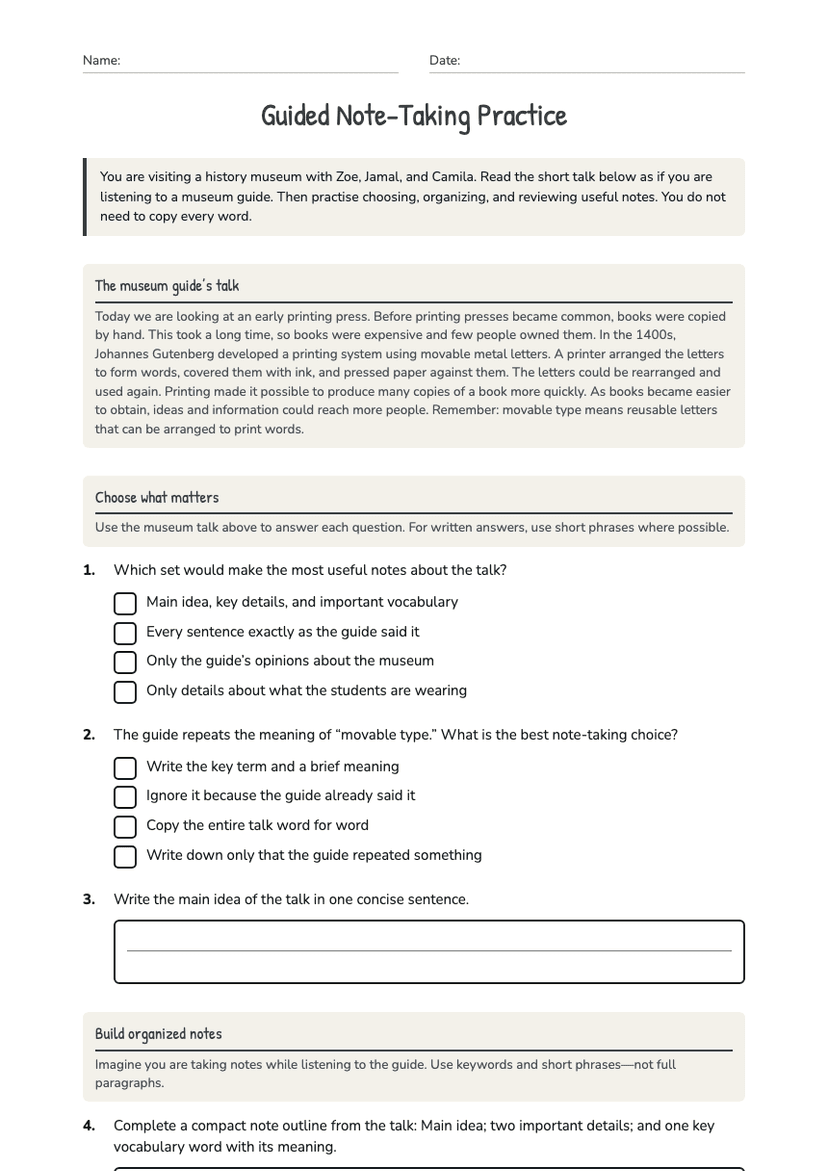Guided Note-Taking Practice