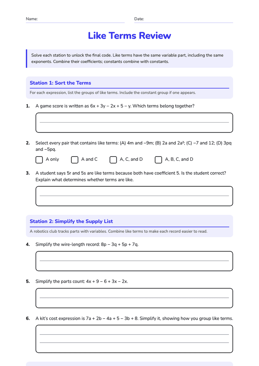 Like Terms Review