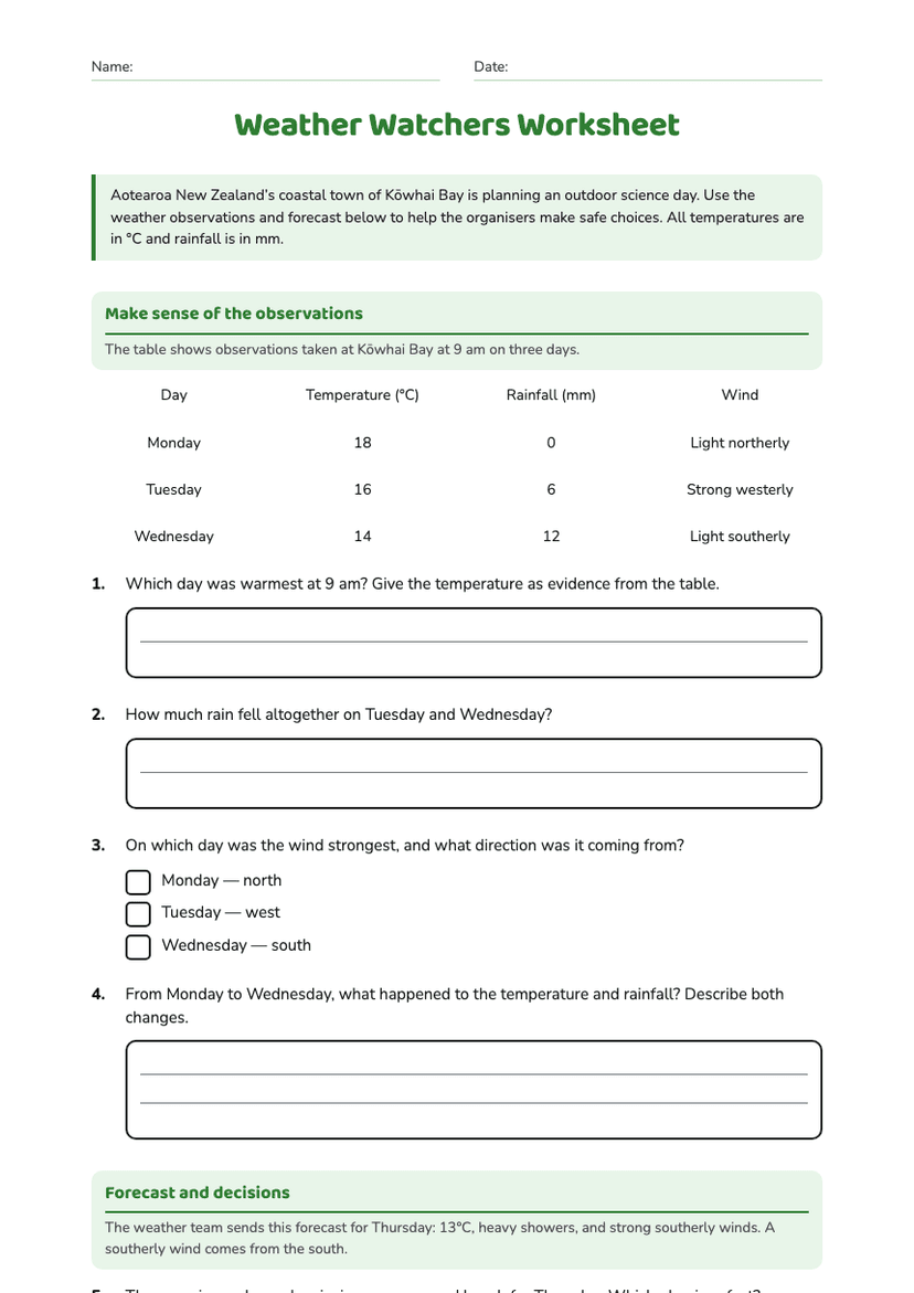 Weather Watchers Worksheet