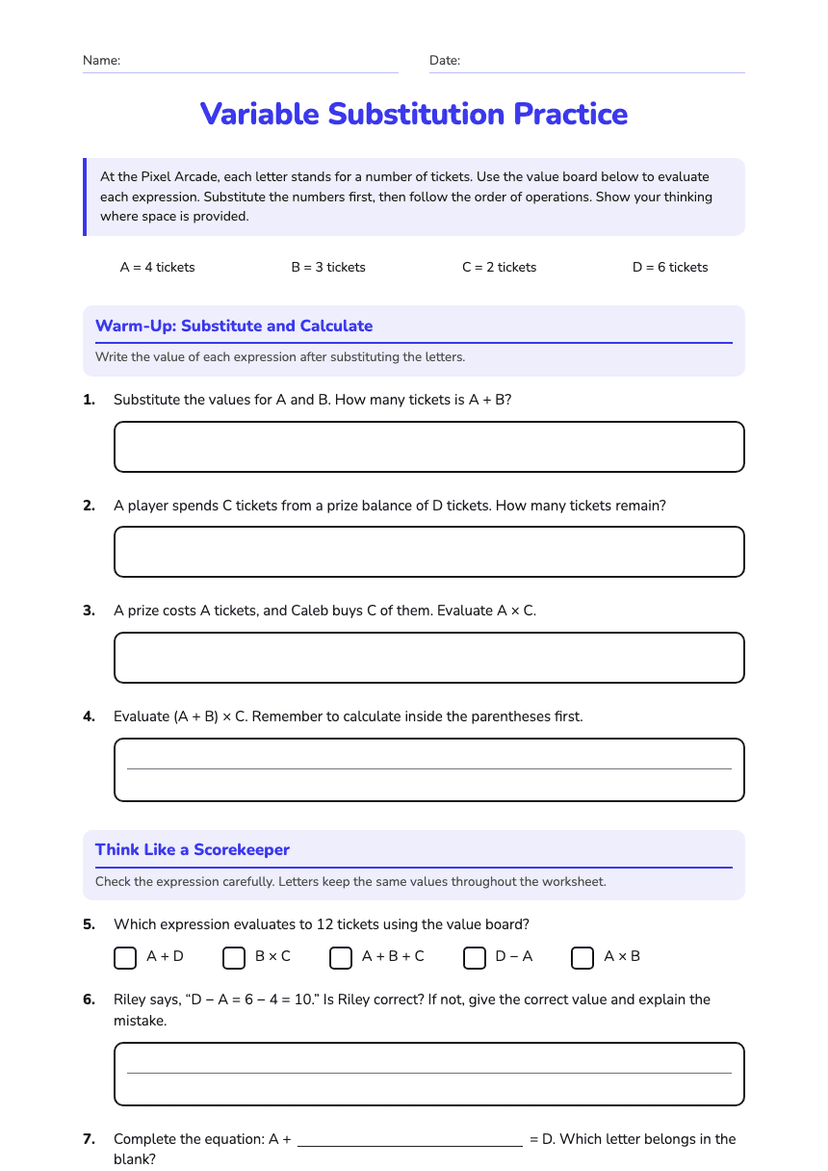 Variable Substitution Practice