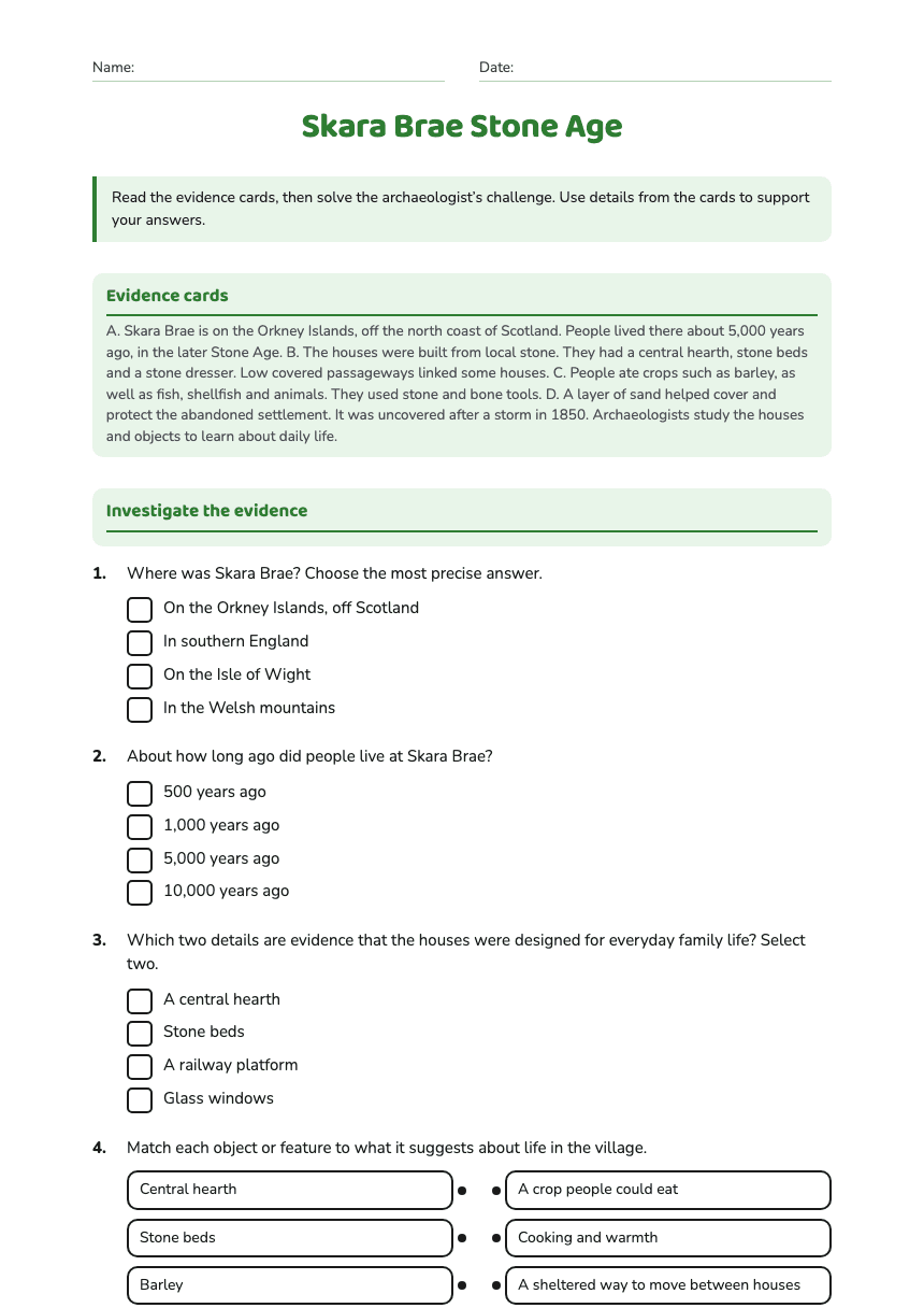 Skara Brae Stone Age worksheet preview