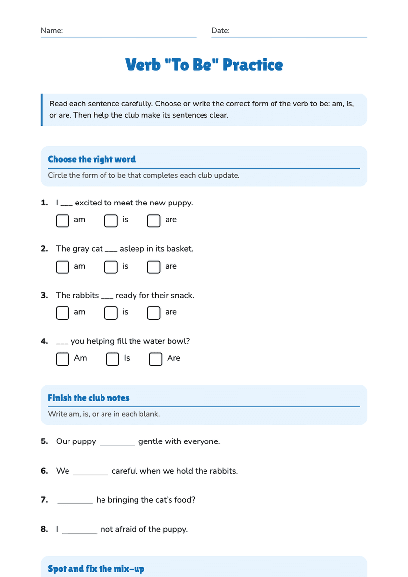 Verb "To Be" Practice