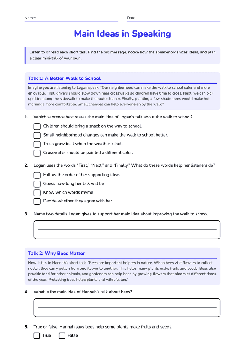 Main Ideas in Speaking