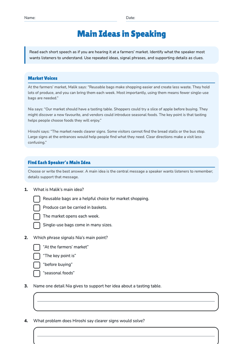 Main Ideas in Speaking