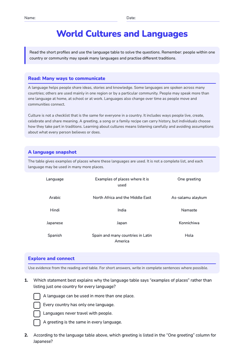 World Cultures and Languages