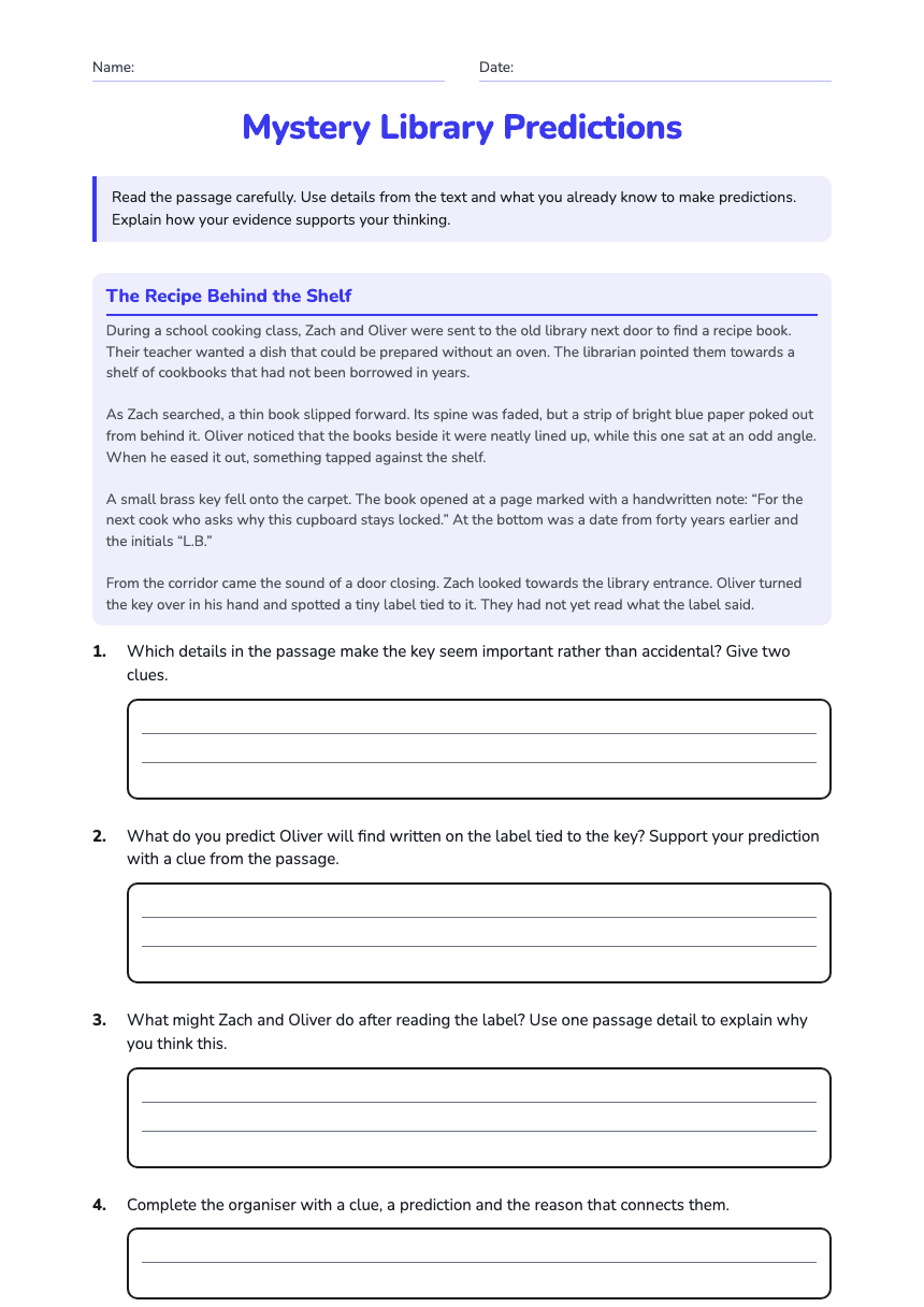Mystery Library Predictions worksheet preview