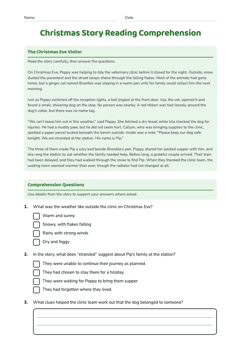 Christmas Story Reading Comprehension